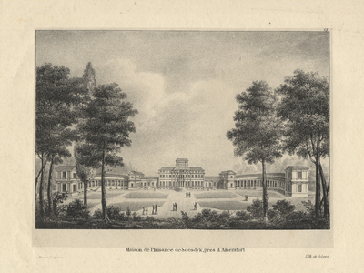 201905 Gezicht op de voorgevel van het paleis Soestdijk te Baarn met het voorterrein.01-01-1825-31-12-1830